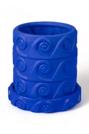 Compra Online Vaso in Terracotta con Piattino Onda Blu