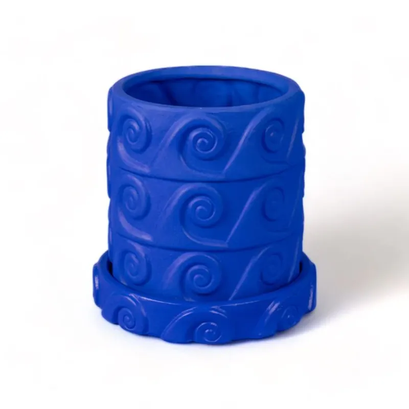 Compra Online Vaso in Terracotta con Piattino Onda Blu