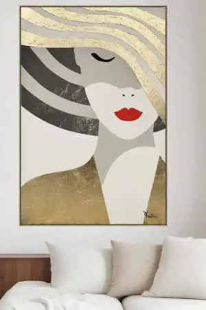 Quadro con cornice 80x120 cm volto donna con cappello oro Subito Disponibile