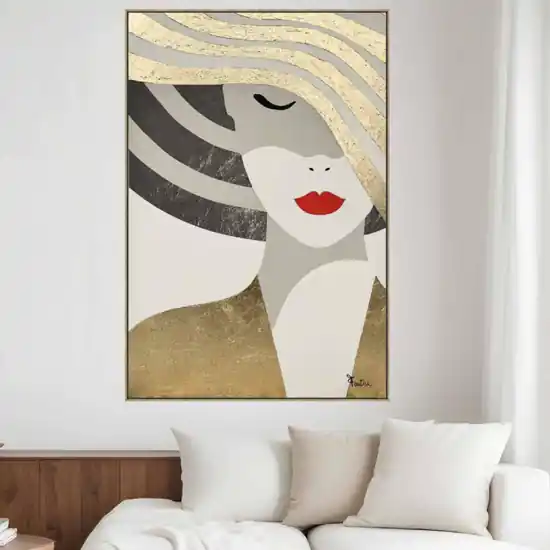 Quadro con cornice 80x120 cm volto donna con cappello oro Subito Disponibile