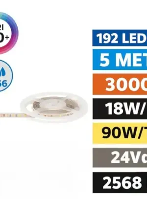 Bobina 5mt striscia led per esterno 18w-mt 3000k 24v dc ip66 gea luce Soddisfatti O Rimborsati