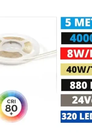 Gea luce bobina 5mt striscia led cob 8w-mt 4000k 24vdc Soddisfatti O Rimborsati