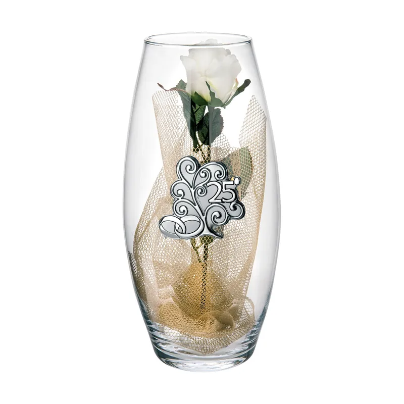 Di Tendenza Vaso in vetro Amarilis grande 25° anniversario fiori inclusi