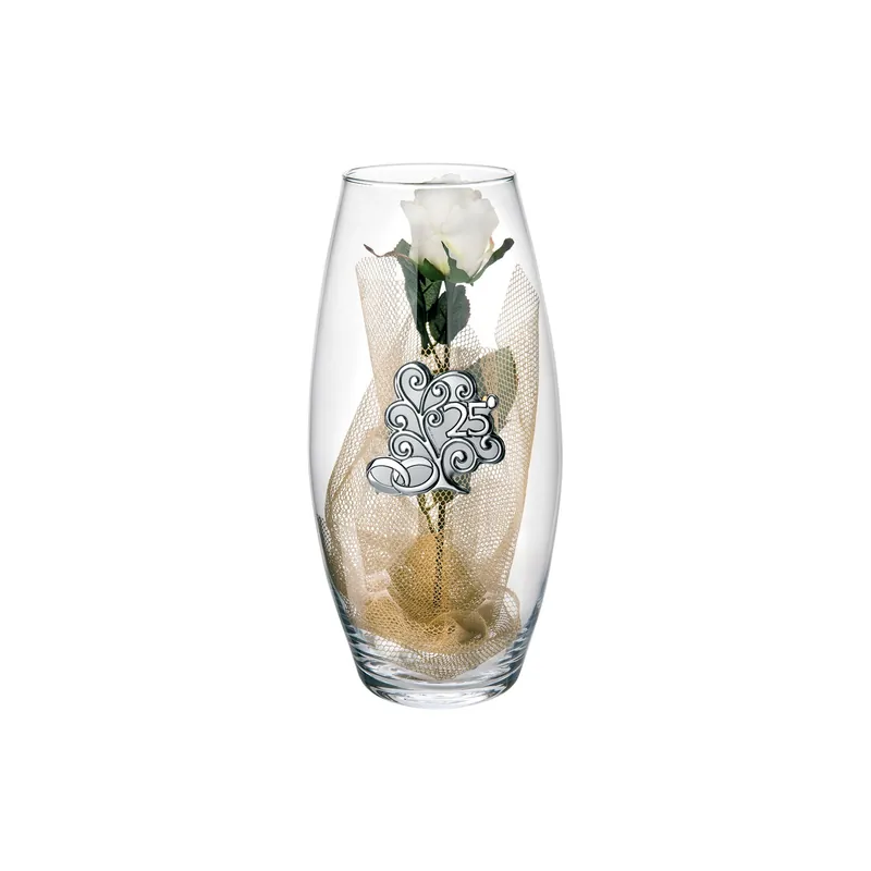 Economico Vaso in vetro Amarilis medio 25° anniversario fiori inclusi