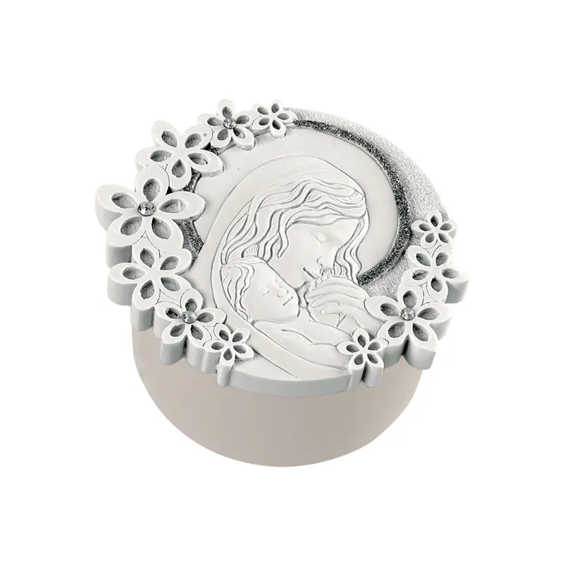 Bomboniera Battesimo - Scatolina Portagioie con la Maternità e con Fiori attorno Must-Have