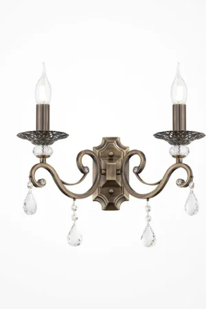 Acquista Ora Applique classica in metallo a 2 braccia con cristalli e lampadine a fiamma - 60W - IP20