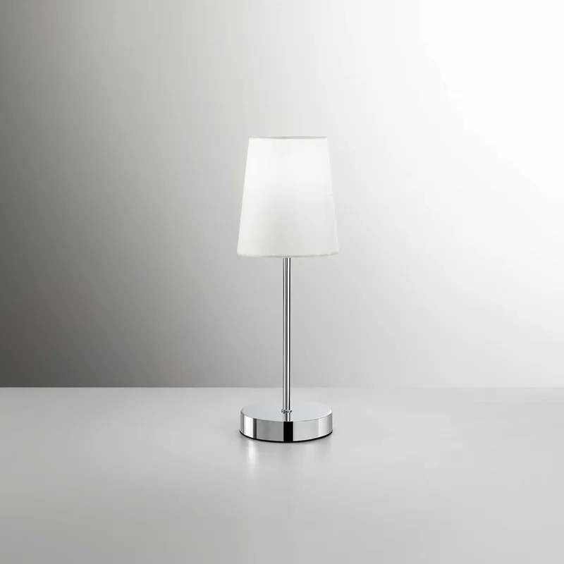 Spedizione Espresso Lampada da comodino in metallo cromato lucido con paralume in stoffa - 40W - IP20