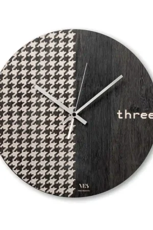 Orologio da parete in legno moderno per soggiorno o cucina "Pied de poule" Promozione