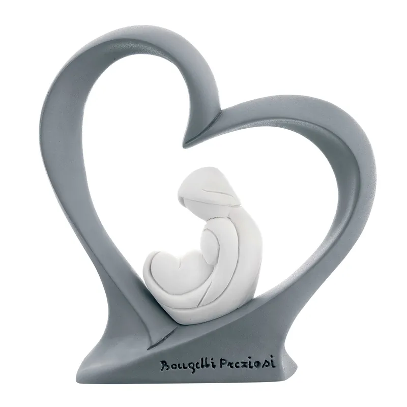 Scultura da tavolo con sacra famiglia bianco dentro ad un cuore colorato Occasione Imperdibile