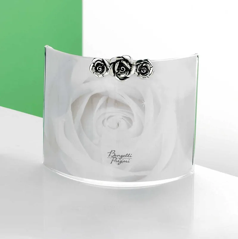 Prezzo Conveniente Portafoto da tavolo orizzontale dal design moderno con rose in argento - Foto 8x12
