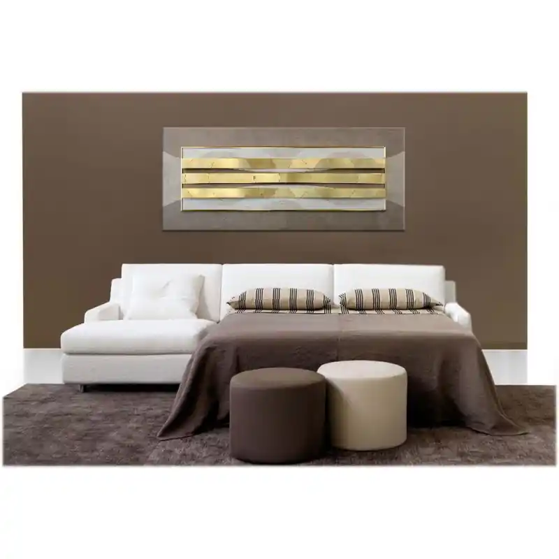Quadro contemporaneo in rilievo 3d con decori in resina e foglia oro 155x65 Soddisfatti O Rimborsati