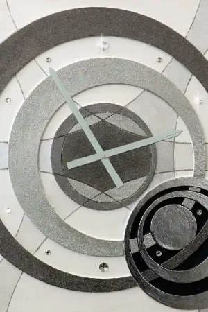 Orologio da parete moderno in legno decoro materico e foglia argento "Planet" Pagamento Sicuro