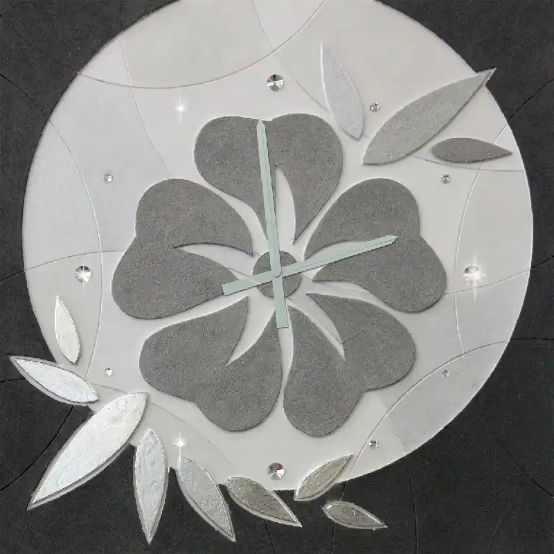 Orologio da parete moderno materico in rilievo dettagli foglia argento "Flower" Non Perdere