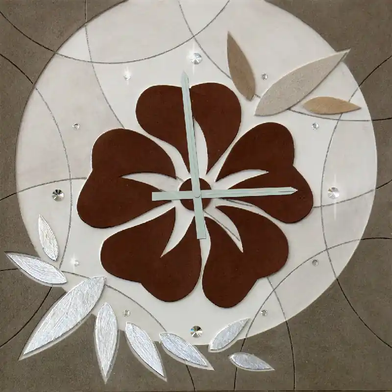 Orologio da parete moderno materico in rilievo dettagli foglia argento "Flower" Prezzo Di Fabbrica