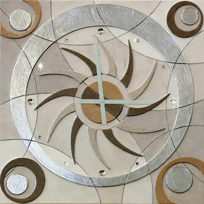 Più Venduto Orologio da parete moderno in rilievo decori materici e foglia argento "Astral"