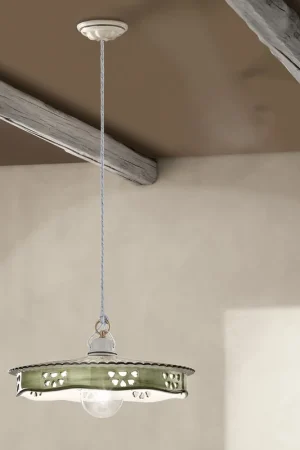 Lampada a sospensione grande in metallo e ceramica in stile rustico - 75W - IP20 Compra Online