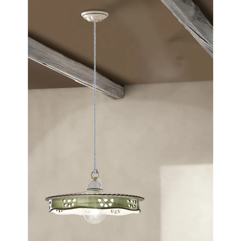 Lampada a sospensione grande in metallo e ceramica in stile rustico - 75W - IP20 Compra Online