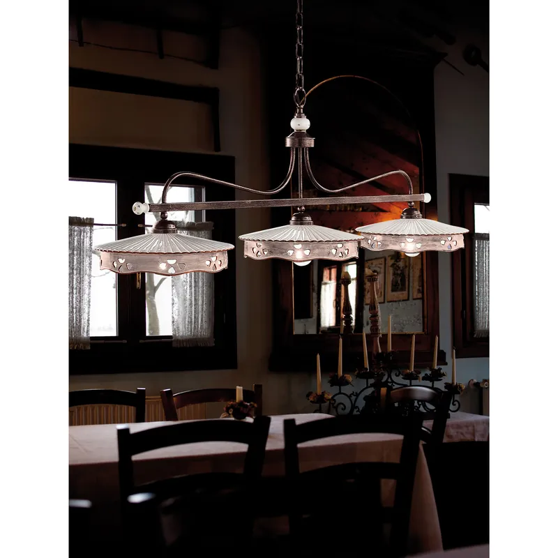 Offerta Del Giorno Lampadario in metallo con tre diffusori in ceramica dal design rustico - 75W - IP20
