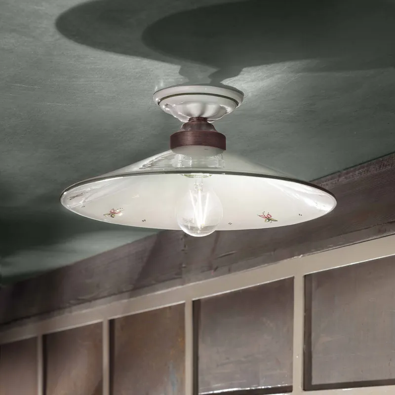 Plafoniera grande stile rustico con struttura in metallo e diffusore in ceramica - 100W - IP20 Occasione Imperdibile