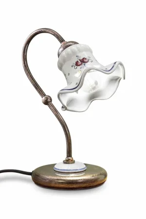 Abatjour rustica con struttura in metallo e paralume in ceramica dipinta a mano - 42W - IP20 Reso Gratuito