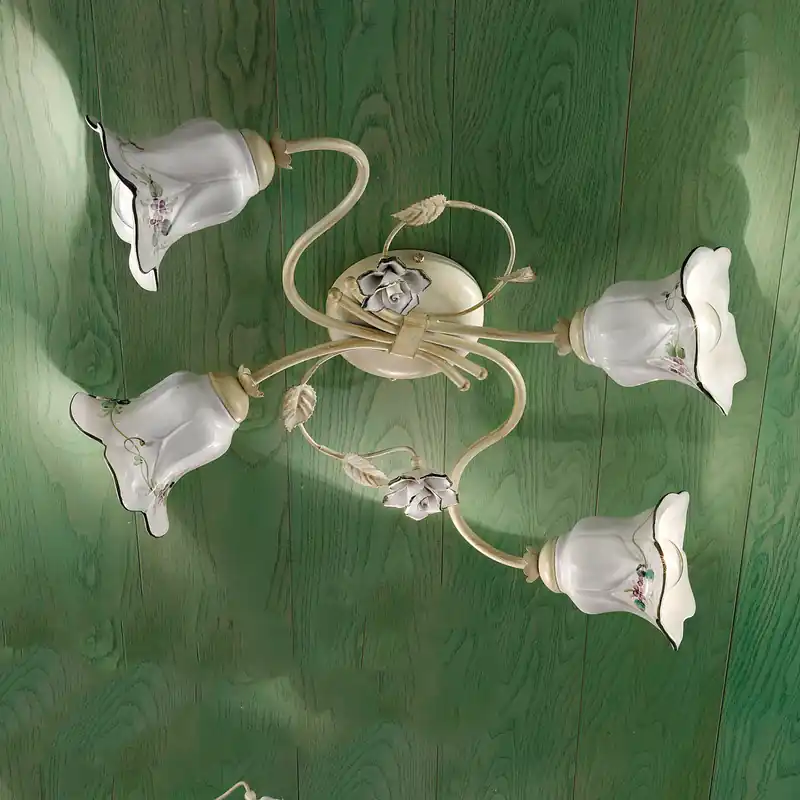 Quantità Limitata Plafoniera da soffitto rustica con quattro diffusori in ceramica decorati a mano - 42W - IP20