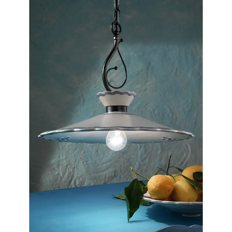 Lampada a sospensione piccola rustica con paralume in ceramica decorata a mano - 75W - IP20 Ultime Pezzi