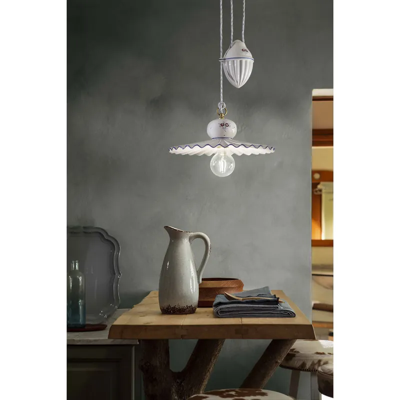 Lampada a sospensione rustica in ceramica decorata a mano con altezza regolabile - 75W - IP20 Ultima Occasione