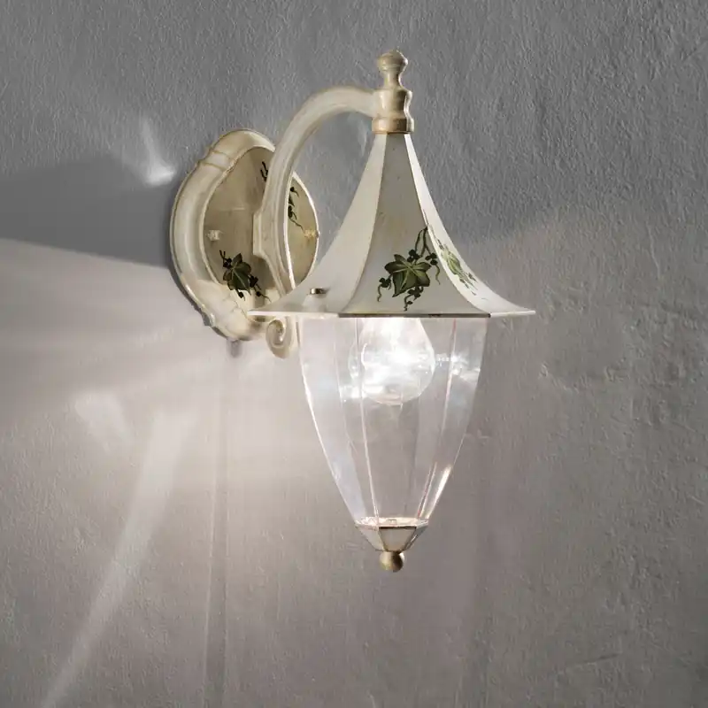 Lampada da parete dal design rustico con dettagli in ceramica decorata a mano - 60W - IP43 Di Tendenza