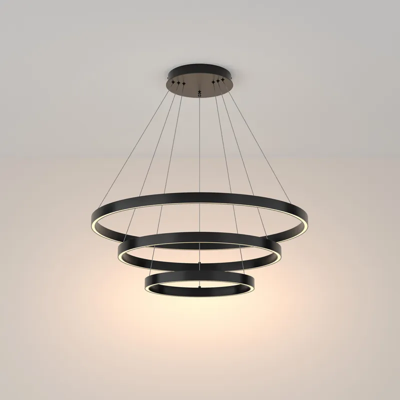Sospensione a LED con tre diffusori a cerchi regolabili in alluminio - 115W - Lumen 6100 - 3000k Luce Calda - IP 20 Promozione