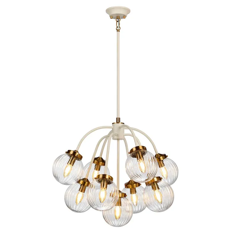 Lampadario moderno grande con struttura in metallo e 9 diffusori in vetro - 8W - IP20 Nuova Collezione