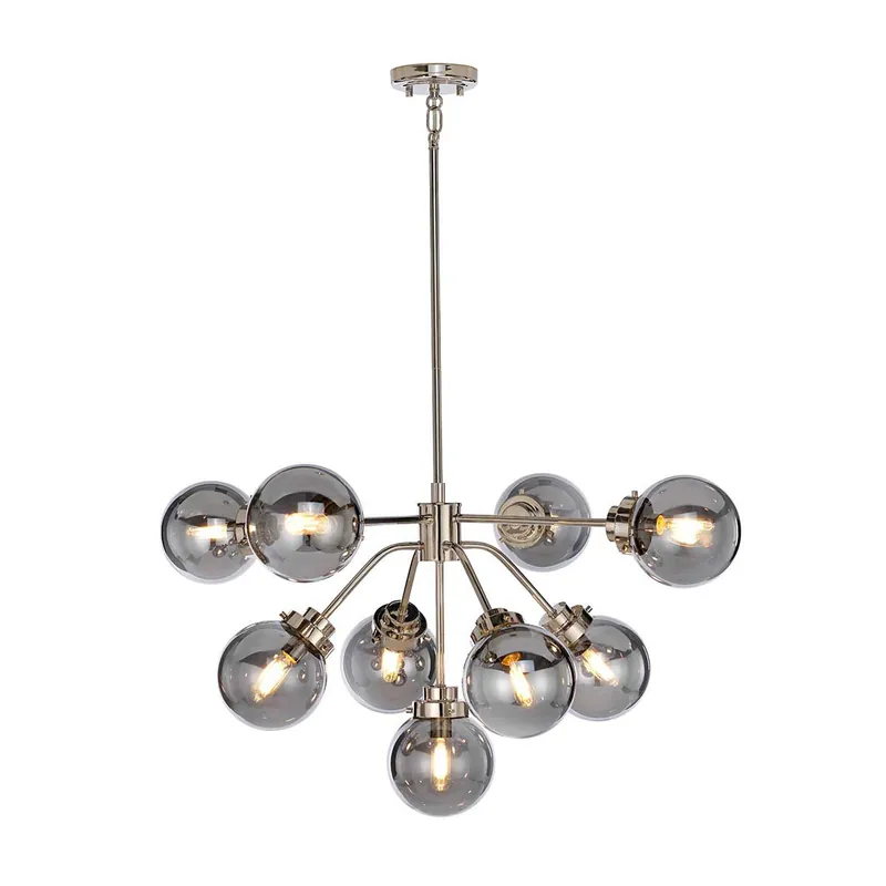 Promo Stagionale Lampadario moderno grande in acciaio con 9 diffusori a boccia in vetro - 40W - IP20