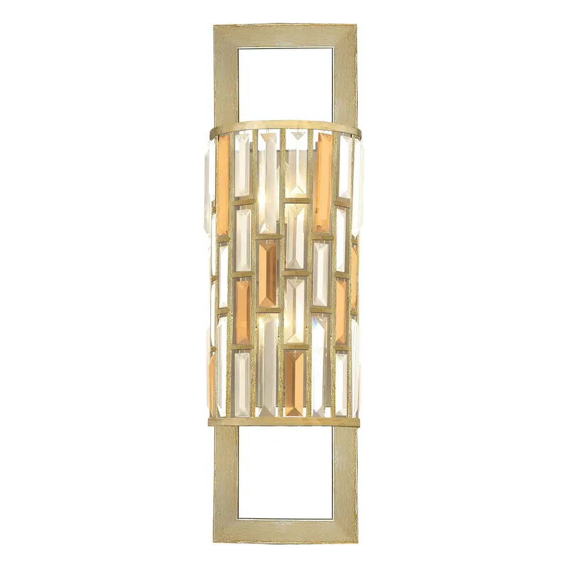 Offerta Lampo Applique da parete alta in acciaio a 2 luci con diffusore in cristallo ambrato - 60W - IP20
