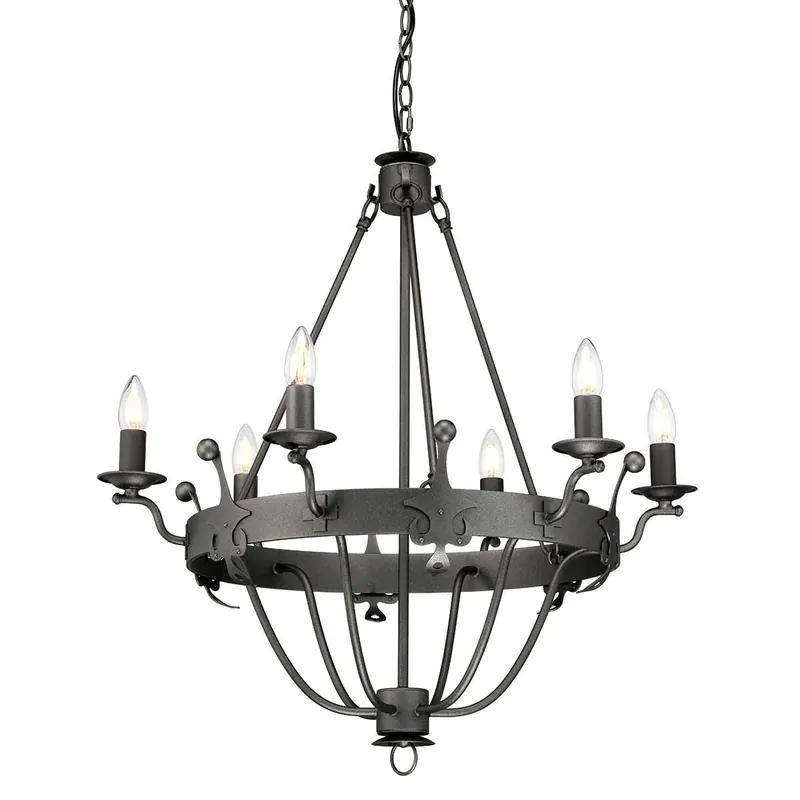 Lampadario dal design rustico con struttura in acciaio e 6 lampadine - 60W - IP20 Professionale