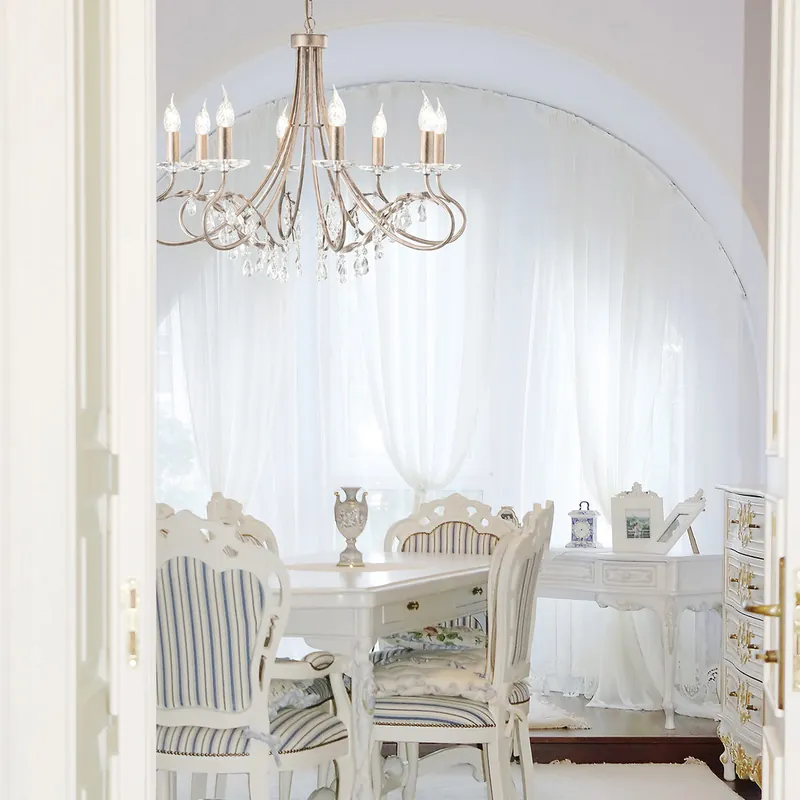 Occasione Imperdibile Lampadario classico grande a 8 luci in acciaio con pendenti in cristallo - 60W - IP20