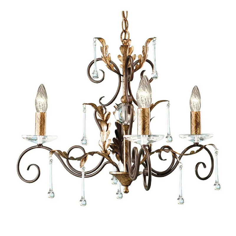 Prezzo Scontato Lampadario classico piccolo in acciaio con 3 diffusori e dettagli in vetro - 60W - IP20