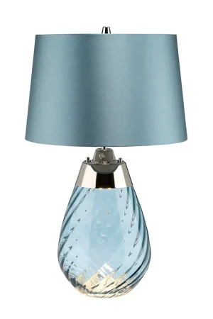 Acquista Ora Lampada da tavolo piccola moderna con base in vetro e paralume in tessuto - 60W - IP20