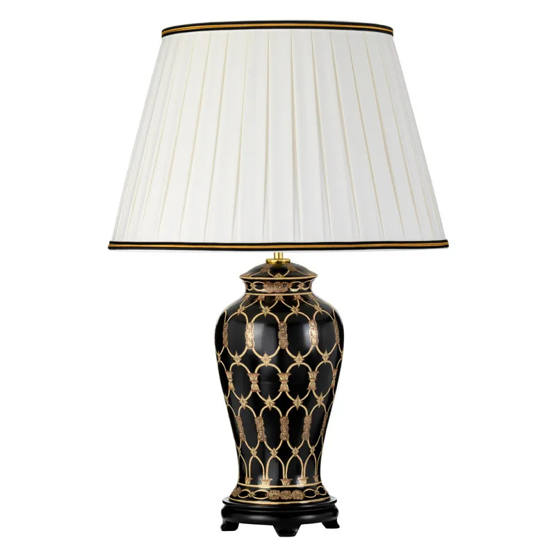 Offerta Speciale Lampada da tavolo orientale struttura in ceramica e paralume in tessuto - 60W - IP20