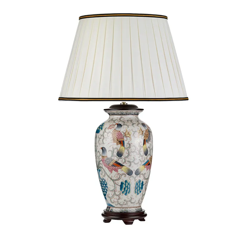 Lampada da tavolo in ceramica dal design orientale con paralume in tessuto - 60W - IP20 Esclusivo