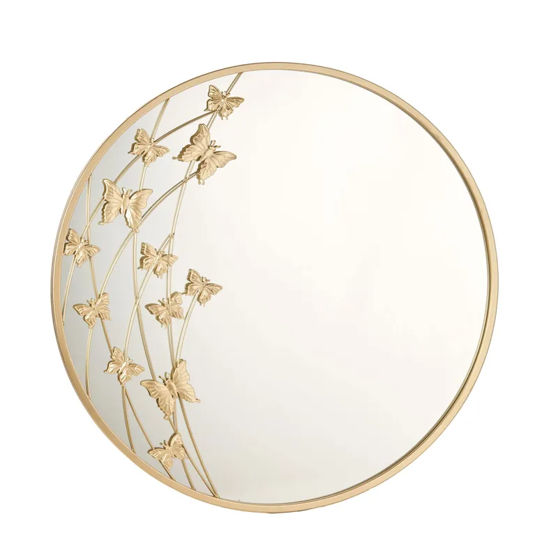 Specchio rotondo con cornice in metallo con farfalle dal design moderno Offerta Speciale