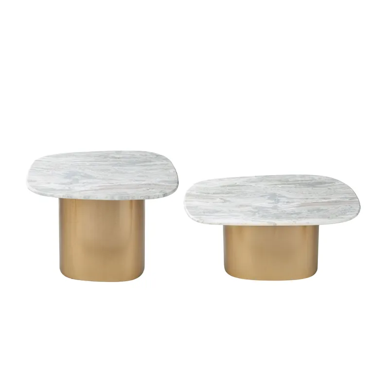 Set 2 pezzi tavoli da solotto con base in metallo e piano in marmo Ultime Pezzi