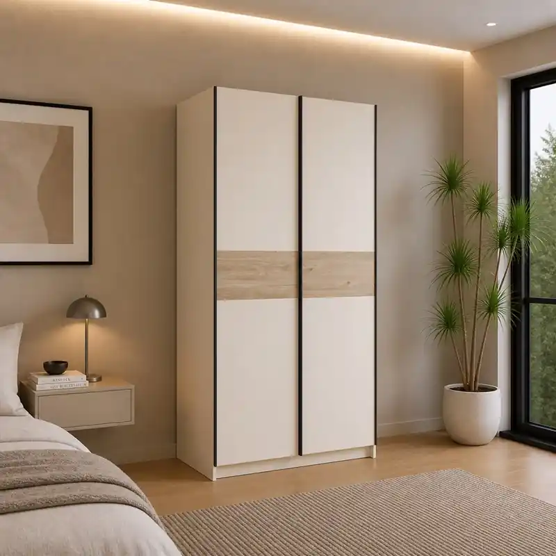 Armadio ante scorrevoli moderno 120xH205 beige rovere Fusion Sconto