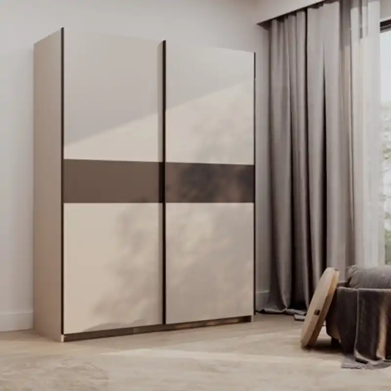 Armadio ante scorrevoli moderno 150xH205 beige antracite Fusion Promo Stagionale