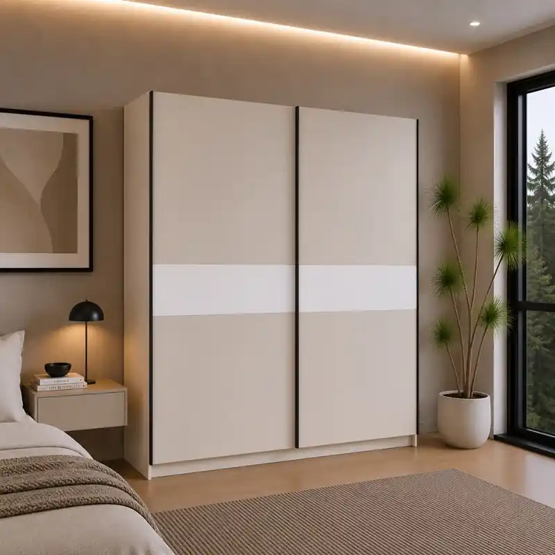 Spedito Oggi Armadio ante scorrevoli moderno 200xH205 beige bianco Fusion