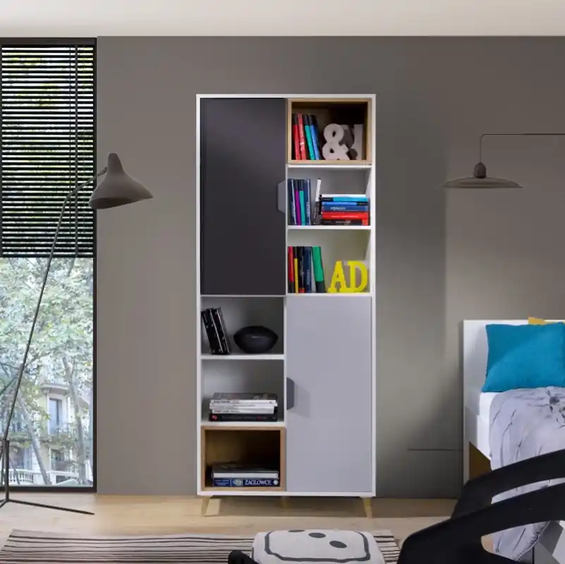 Armadio cameretta libreria ragazzi 80xH190 rovere antracite bianco Ala Spedizione Espresso