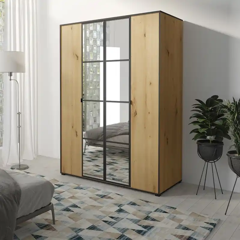 Nuova Collezione Armadio guardaroba 4 battenti specchio 150xH206 rovere Diana