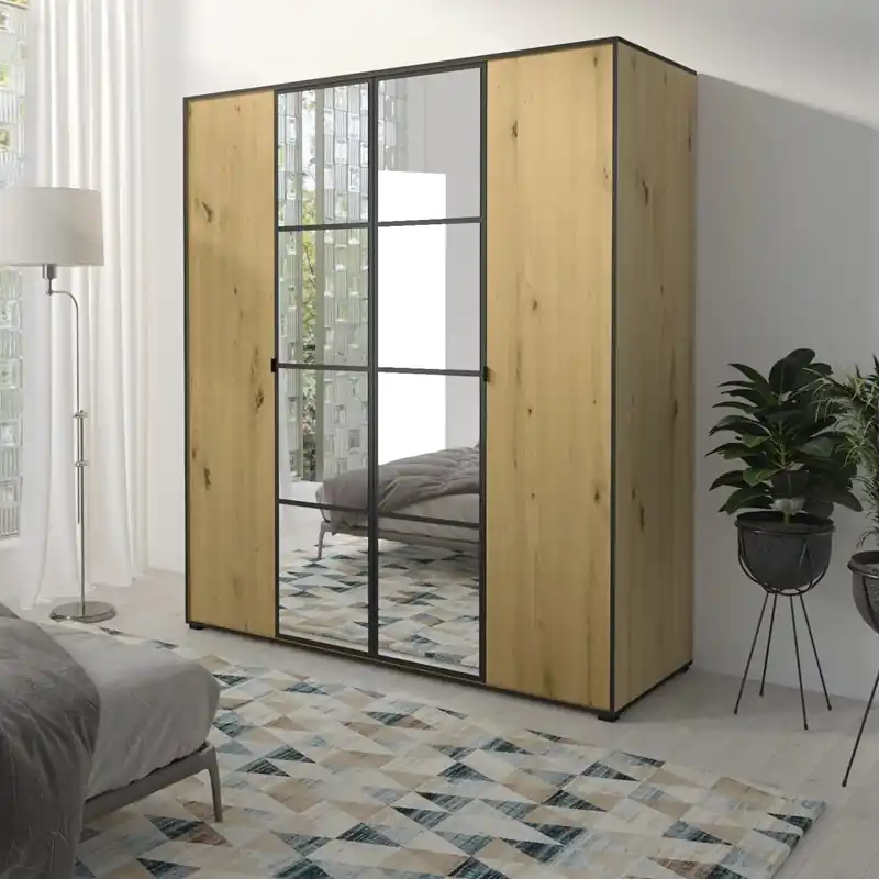 Prezzo Di Fabbrica Armadio guardaroba 4 battenti specchio 180xH206 rovere Diana