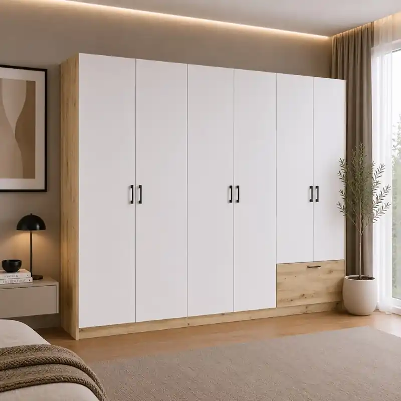 Armadio guardaroba 6 ante moderno 270xH210 bianco rovere Sato Esclusivo