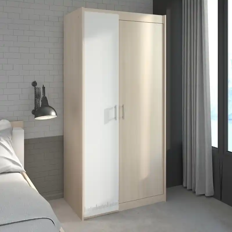 Armadio guardaroba moderno 2 ante battenti 85xH180cm rovere bianco Star Offerta Del Giorno
