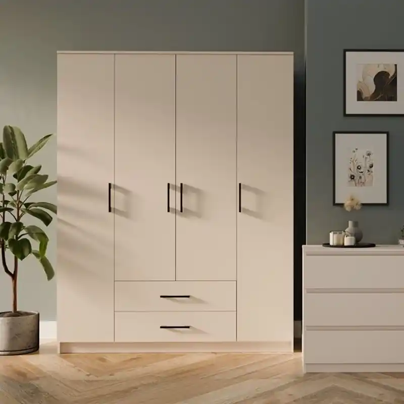 Armadio guardaroba moderno battente 4 ante 2 cassetti 160xH205 beige Edenor Direttamente Dal Produttore