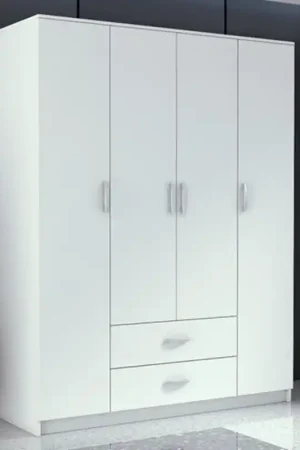 Nuovo Arrivo Armadio moderno 160xH205 cm ante battenti 4 ante 2 cassetti bianco Sam